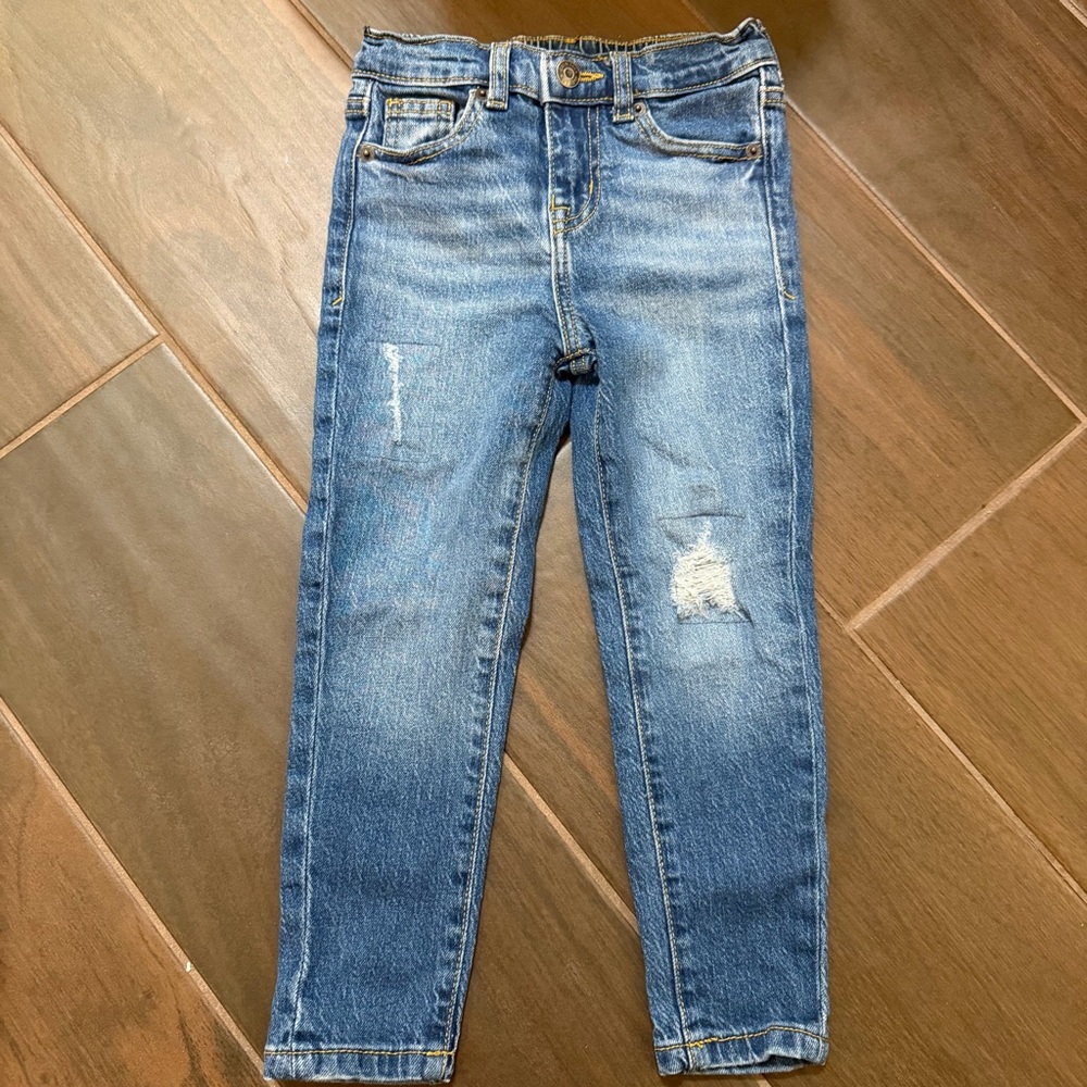 Cat & Jack Girl’s Elastic Waist High Rise Straight Dark Wash Blue Denim Jeans 4
